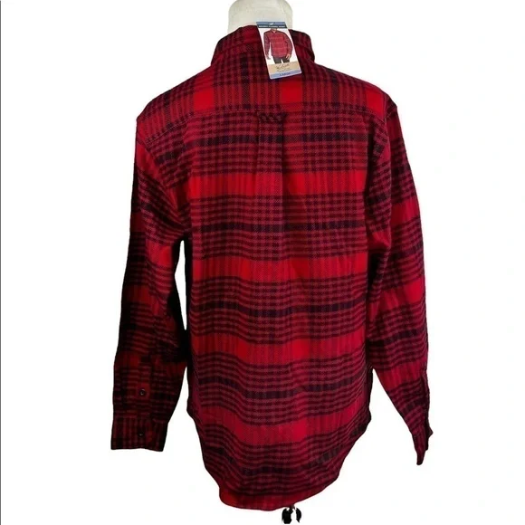 Woolrich Men’s Black and Red Long Sleeve Casual Brawny Flannel Shirt